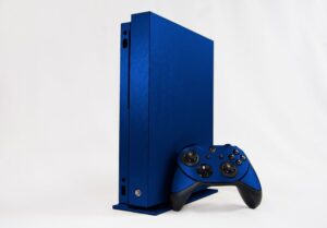 brushed blue metal - air release vinyl decal mod skin kit by system skins - compatible with microsoft xbox one x (xb1x)