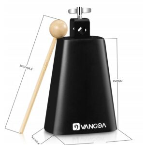 Vangoa 6 inch Metal Steel Cow Bells Noise Makers Hand Percussion Cowbell with Stick for Drum Set, Black