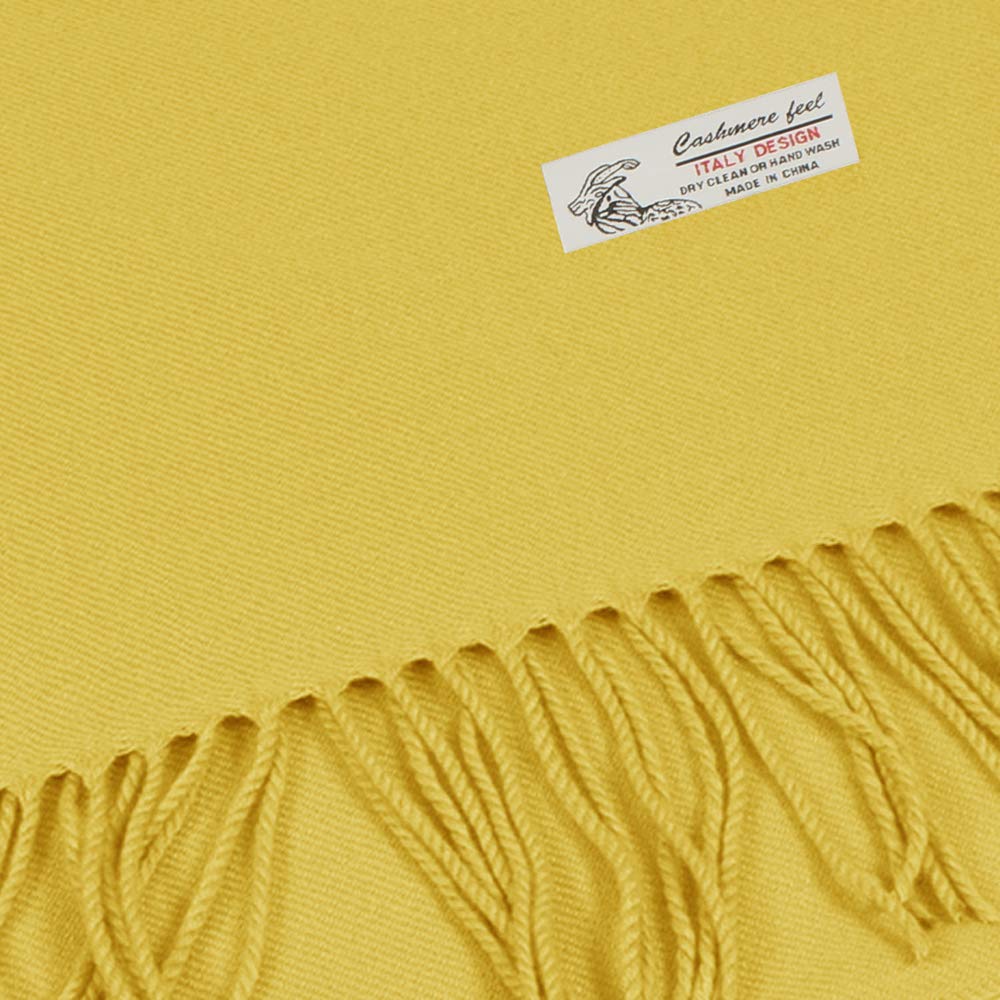 TZ Promise Plain Solid Color Cashmere Feel Classic Soft Luxurious Winter Scarf For Men Women (Yellow)