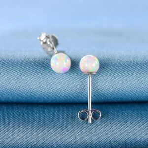 GEMSME 925 Sterling Silver Fire Opal Ball Stud Earrings 6mm White Gold Hypoallergenic Jewelry