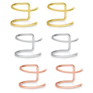 ruifan 316l surgical steel double-rings fake faux clip on septum lip nose hoop ring body piercing jewelry unisex 20g 5/16"(8mm) 6pcs - mix color 1#