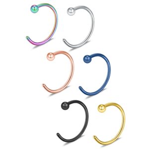 Ruifan 6pcs Stainless Steel Body Jewelry Piercing Earrings Nose Hoop Ring with Ball Top Unisex 20 Gauge 8mm - Mix Color 2#