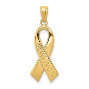 IceCarats 14K Yellow Gold Survivor Ribbon Necklace Charm Pendant 26mm Only