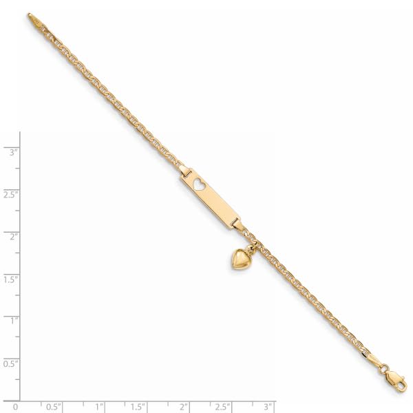 14K Yellow Gold Heart Love Dangling Anchor Mariner Link Name Bar Identification ID Bracelet