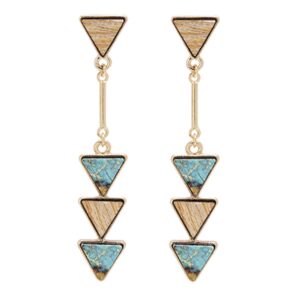 bonaluna bohemian wood and marble effect triangle drop statement earrings (turq)