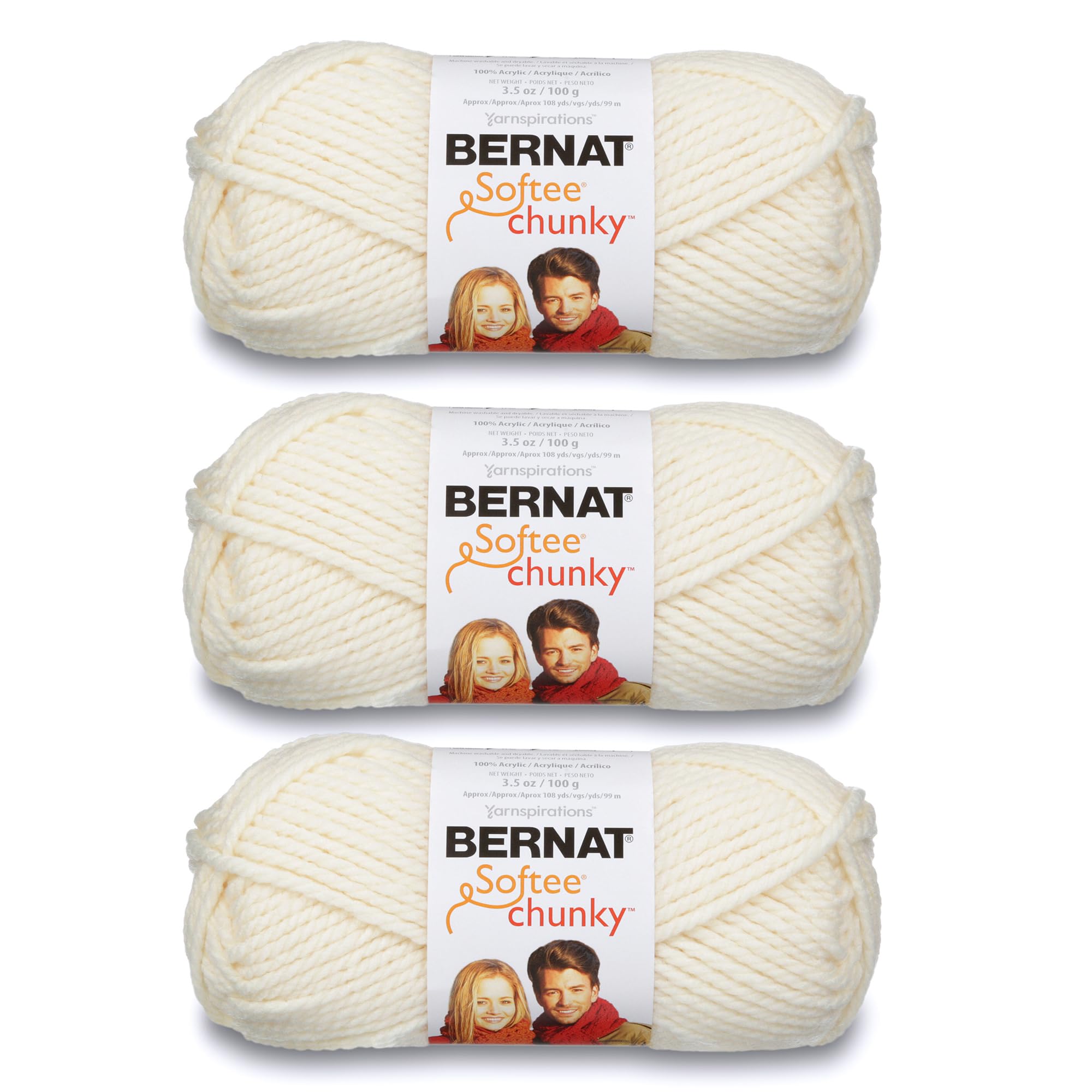 Bernat Softee Chunky Yarn (3 Ball Pack), Natural, 3 Count