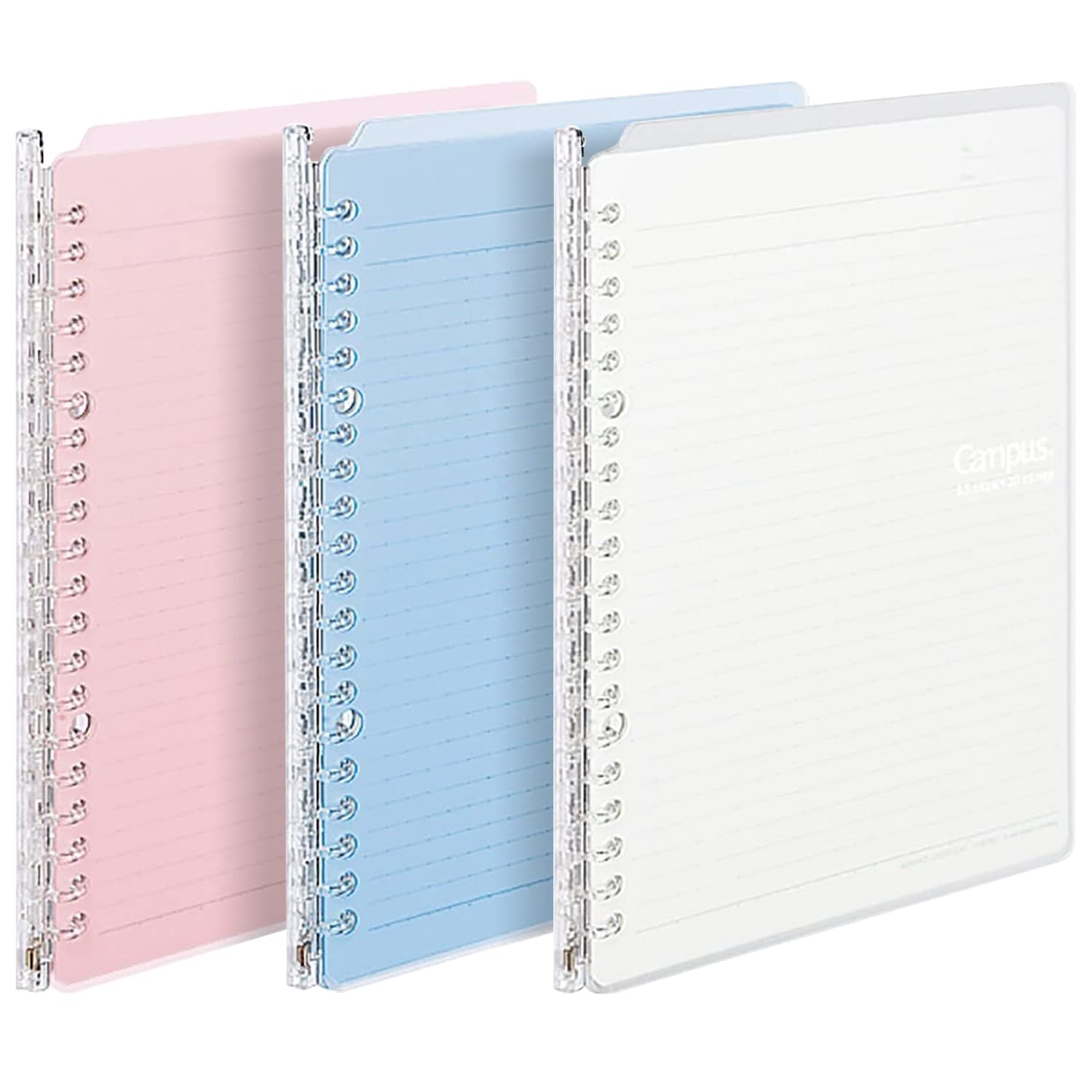 Kokuyo Campus Smart Ring Binders 3 Pack, A5 Light Colors Binder Notebooks, Up to 25 Sheets 20 Holes Slim Binder Folder with 10 Campus Sarasara Loose-leaf Paper Each for Study and Journal, Japan Import