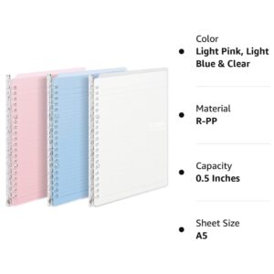 Kokuyo Campus Smart Ring Binders 3 Pack, A5 Light Colors Binder Notebooks, Up to 25 Sheets 20 Holes Slim Binder Folder with 10 Campus Sarasara Loose-leaf Paper Each for Study and Journal, Japan Import