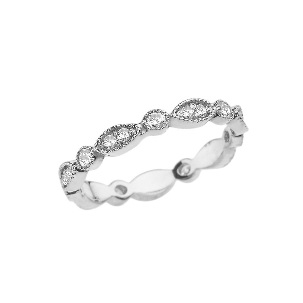 Modern Contemporary Rings 10k White Gold Fancy Anniversary/Engagement Eternity Band with Cubic Zirconia (Size 12)