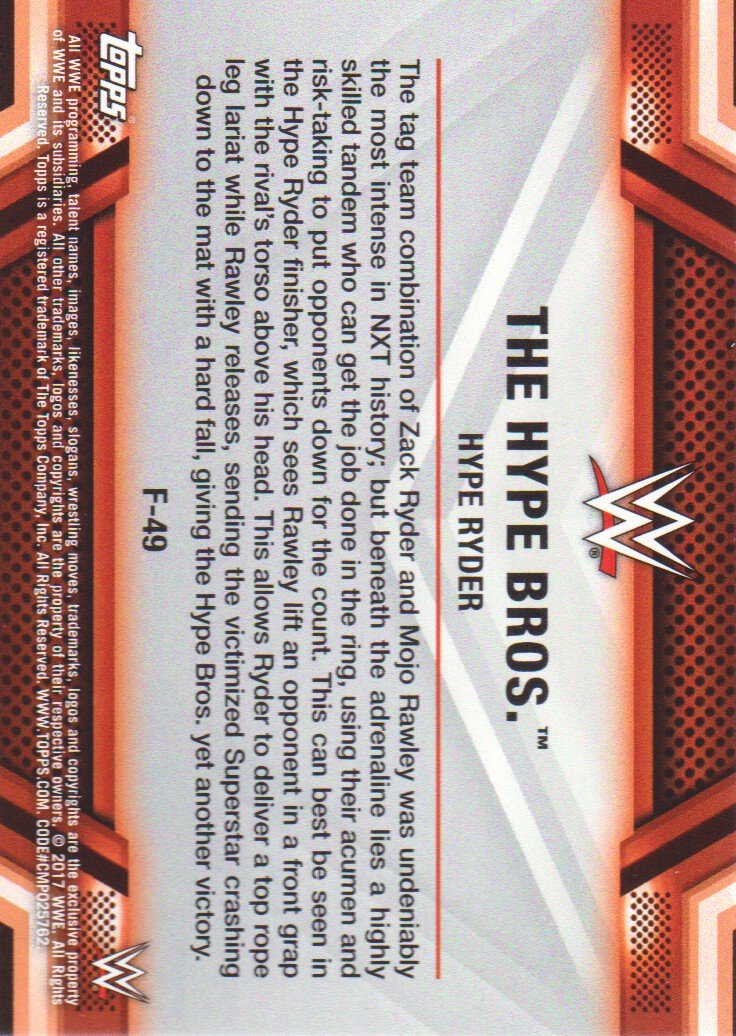 2017 Topps WWE Then Now Forever Finishers and Moves #F-49 The Hype Bros.