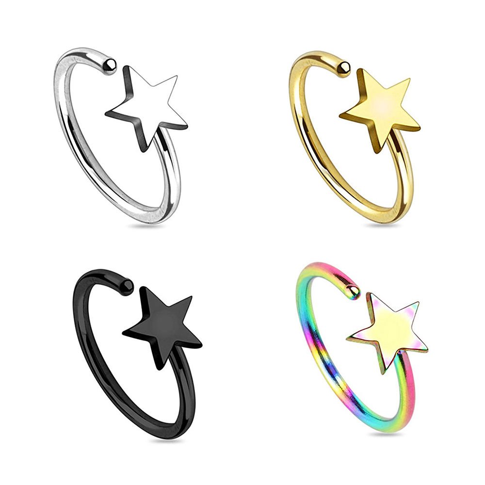 BodyJewelryOnline 20G Bendable Colour Star Nose Rings Twisting Nose Hoop Rings Annealed 316L Surgical Steel Bendable Nose Ring Hoop 5/16" - Pack of 4