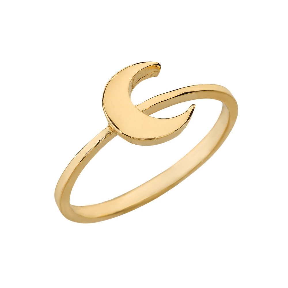 High Polish 10k Yellow Gold Crescent Moon Stackable Ring (Size 8)