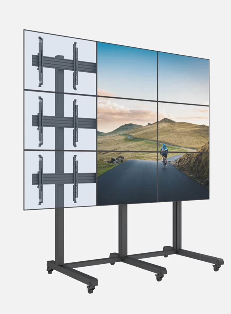 3x3 Video Wall Rolling Mount Cart Display with Micro Adjustment Arms Vesa Universal TV Television