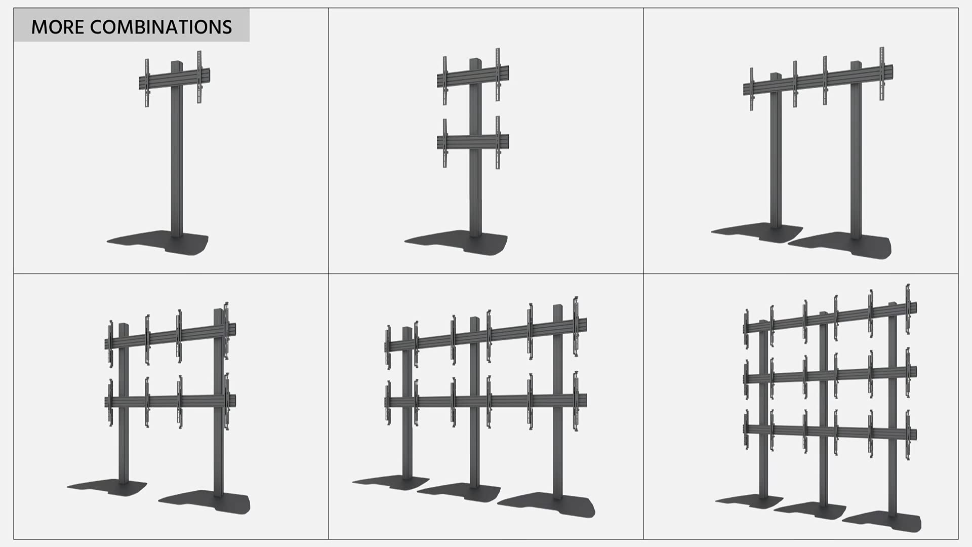 3x3 Video Wall Rolling Mount Cart Display with Micro Adjustment Arms Vesa Universal TV Television