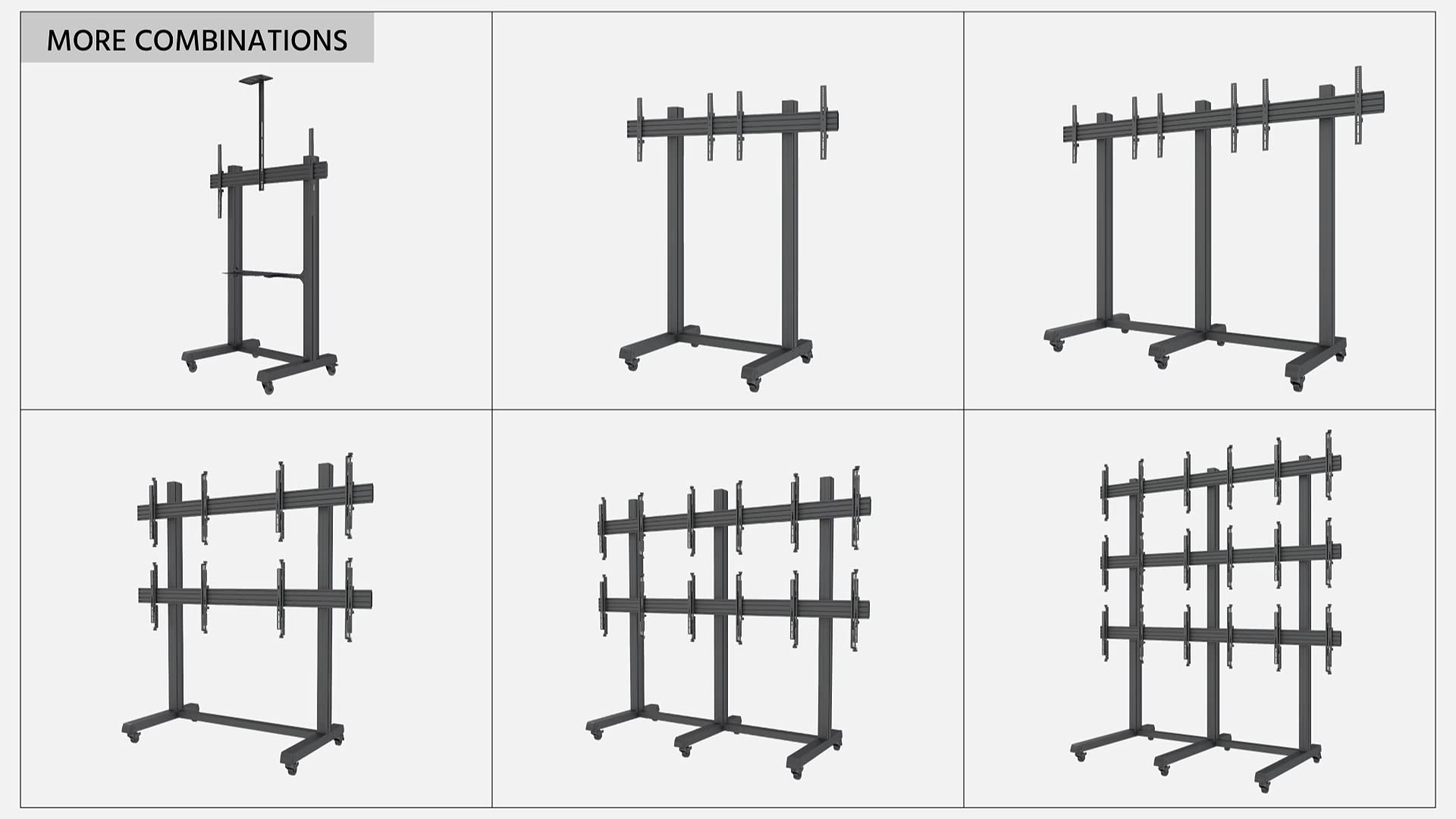 3x3 Video Wall Rolling Mount Cart Display with Micro Adjustment Arms Vesa Universal TV Television