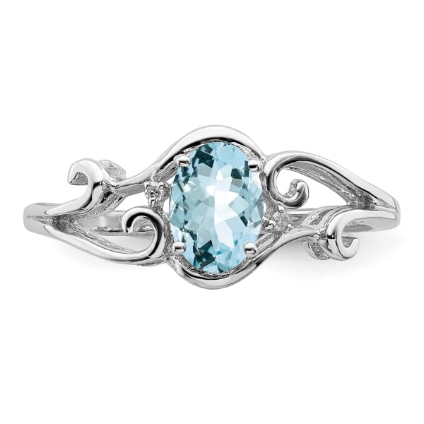 IceCarats 925 Sterling Silver Diamond Blue Aquamarine Oval Ring Gemstone Band Size 9.00