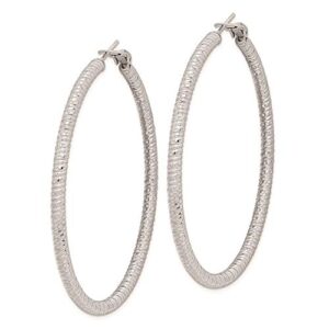 925 Sterling Silver 3.25x60mm Omega Clip Back Post Hoop Earrings