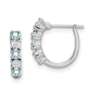 925 Sterling Silver Blue Aquamarine Diamond Hoop Earrings Gemstone Hoops March Birthstone Jewelry