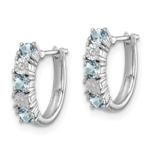 925 Sterling Silver Blue Aquamarine Diamond Hoop Earrings Gemstone Hoops March Birthstone Jewelry