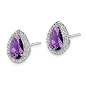 925 Sterling Silver Purple Amethyst Cubic Zirconia CZ Stud Earrings February Birthstone Jewelry