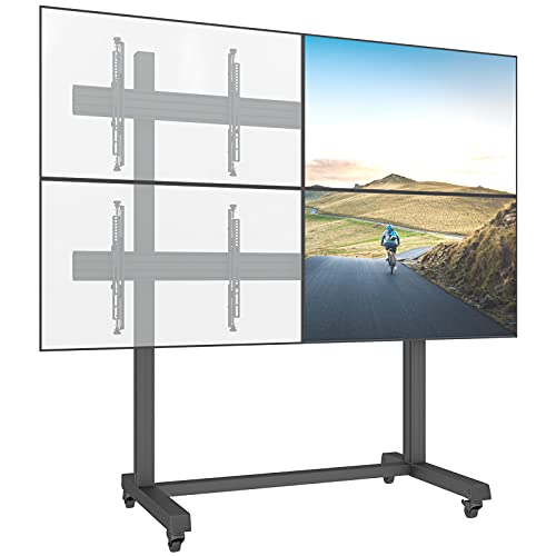 2x2 Rolling Video Wall Mount Cart Display with Micro Adjustment Arms Vesa Universal TV Television