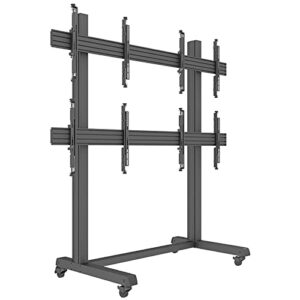 2x2 Rolling Video Wall Mount Cart Display with Micro Adjustment Arms Vesa Universal TV Television