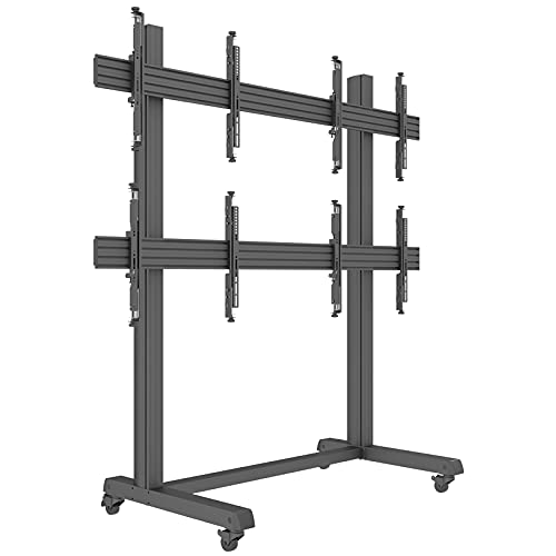 2x2 Rolling Video Wall Mount Cart Display with Micro Adjustment Arms Vesa Universal TV Television