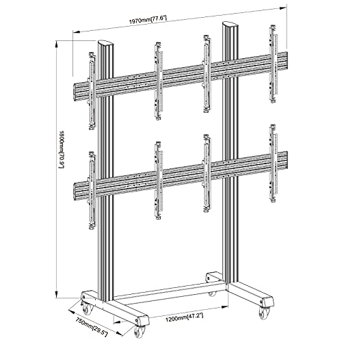 2x2 Rolling Video Wall Mount Cart Display with Micro Adjustment Arms Vesa Universal TV Television