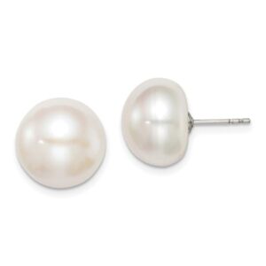 925 Sterling Silver 12mm White Freshwater Cultured Button Pearl Stud Earrings