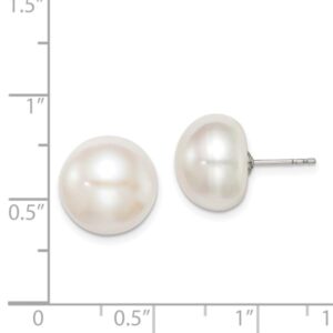 925 Sterling Silver 12mm White Freshwater Cultured Button Pearl Stud Earrings