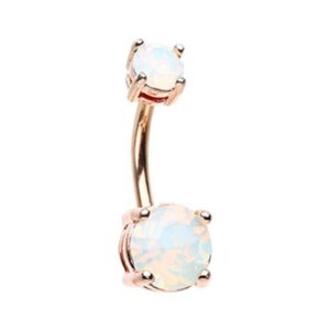 rose gold opalescent brilliant sparkle gem prong set wildklass belly button ring (white)