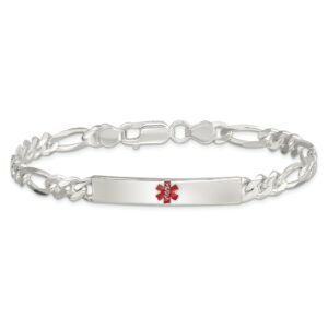 925 sterling silver medical alert figaro anchor mariner link name bar identification id bracelet 7.5 inch