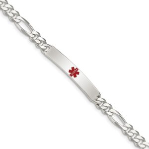 925 Sterling Silver Medical Alert Figaro Anchor Mariner Link Name Bar Identification ID Bracelet 7.5 inch