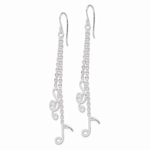 925 Sterling Silver Music Notes Drop Dangle Earrings