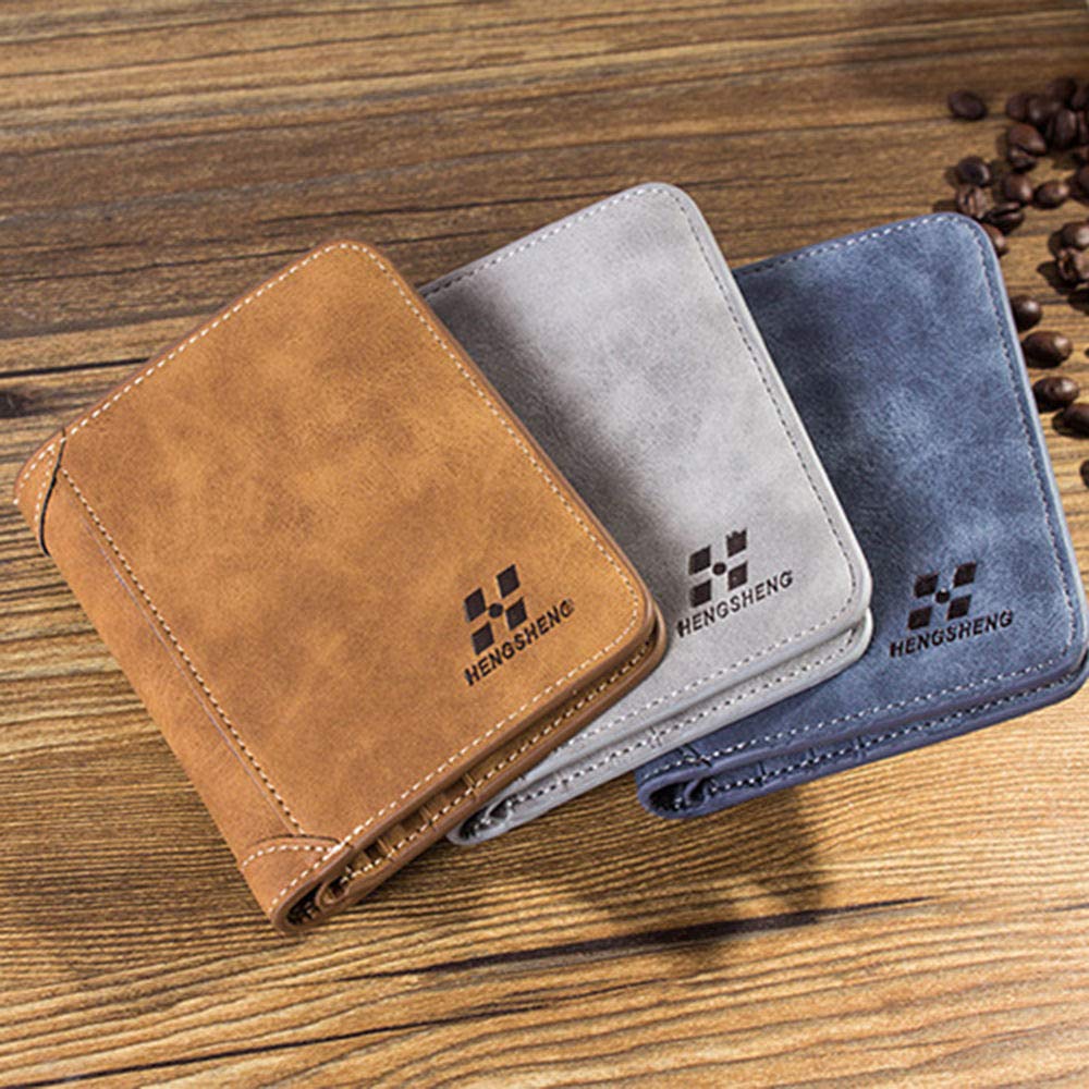 Cthery Mens Luxury Slim Leather Wallet Credit Card Holder Purse Clutch Boys Money Clip Coin Case Pockets (Coffee), 12*9.8*2cm