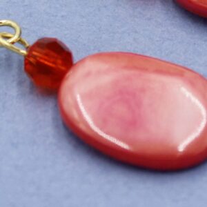 "Coral Island", Coral Color Mother-of-pearl Earrings with Goldtone Wires