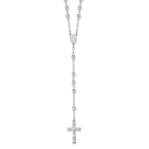 925 Sterling Silver Rosary Necklace 26 inch Chain