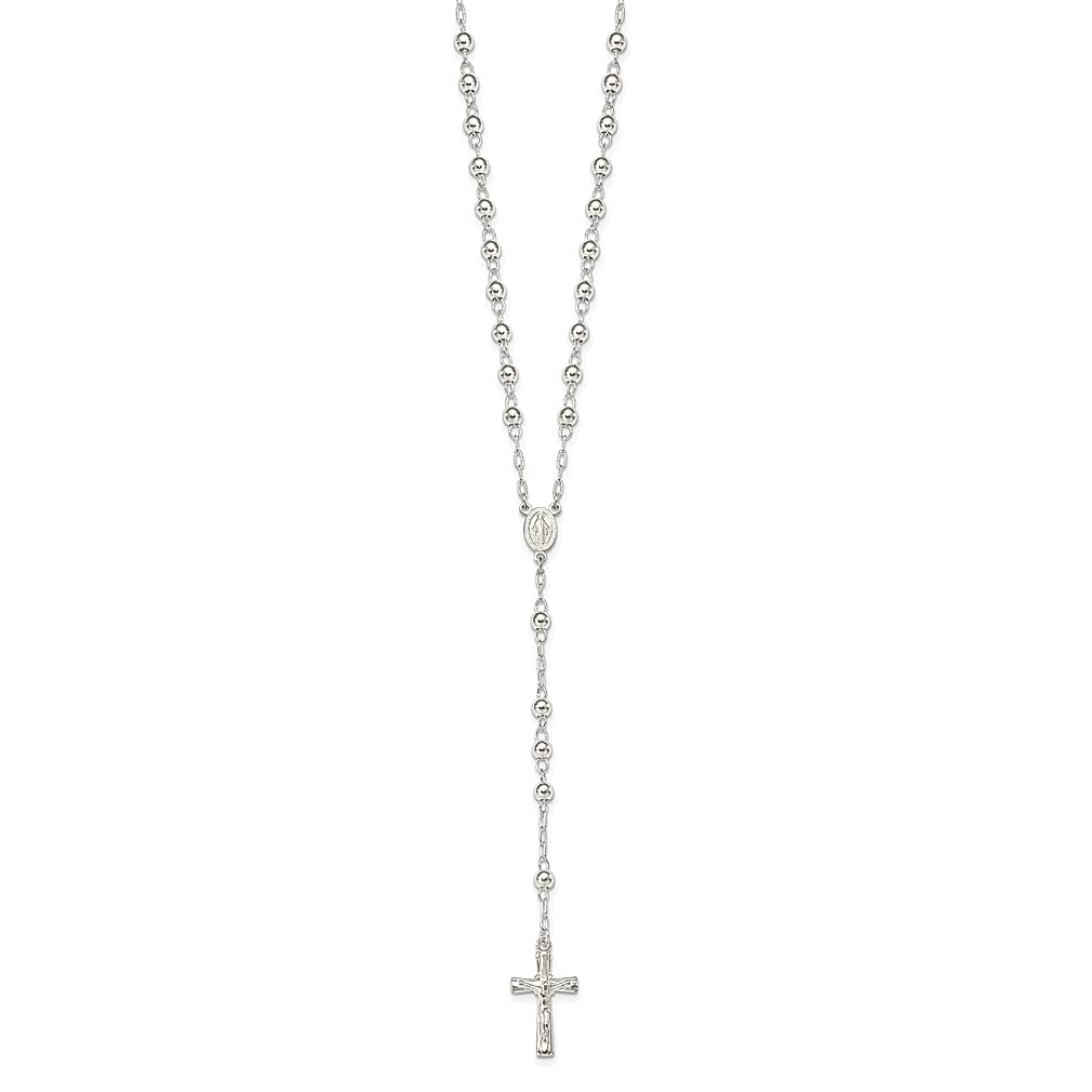 925 Sterling Silver Rosary Necklace 26 inch Chain