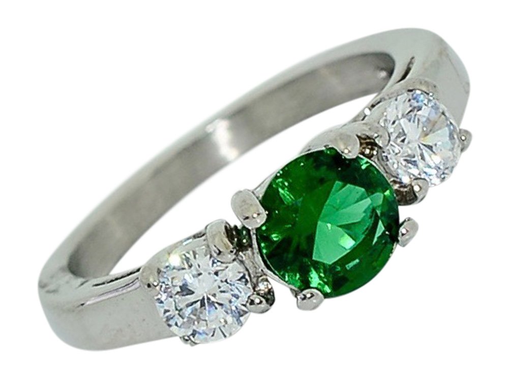 Birthstone Ring~May~Stainless Steel~3 Stone~Cubic Zirconia CZ~Emerald~Green Crystal~Mother's Ring~Fashion Ring~Women's Jewelry (9)