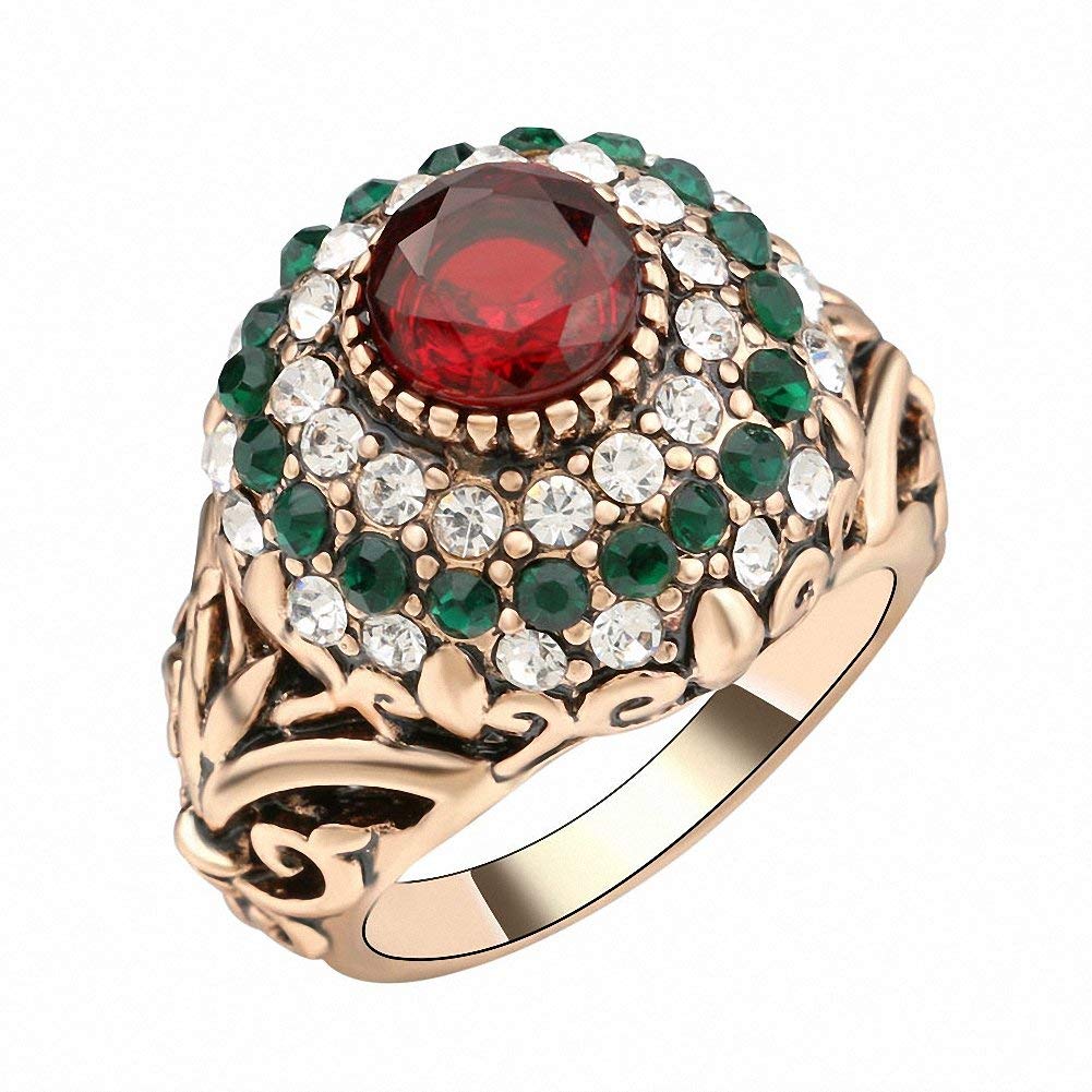 Turkish Red Antique Gold Color Women's Jewelry Golden Crown Green Crystal Finger Ring (7)