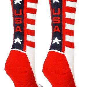 MadSportsStuff USA Pride Athletic Crew Socks (White/Red/Navy, Large)