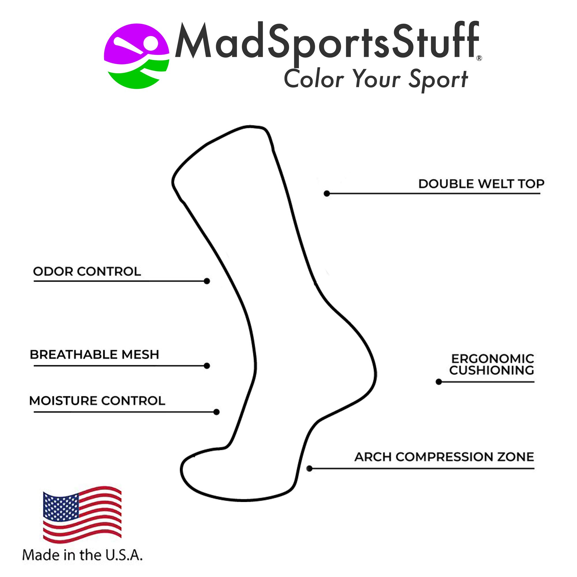 MadSportsStuff USA Pride Athletic Crew Socks (White/Red/Navy, Large)