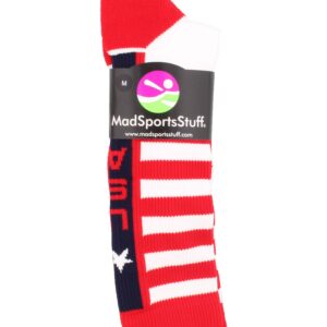 MadSportsStuff USA Pride Athletic Crew Socks (White/Red/Navy, Large)