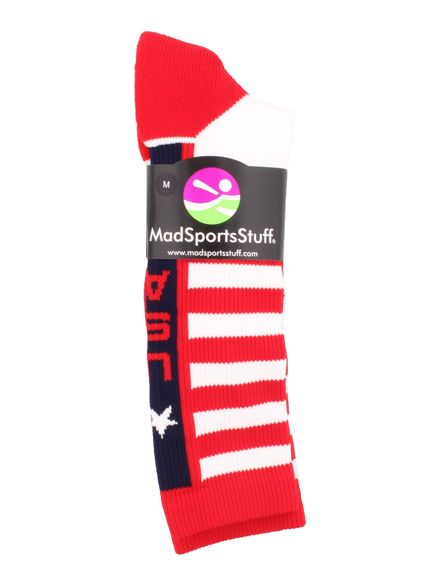 MadSportsStuff USA Pride Athletic Crew Socks (White/Red/Navy, Large)