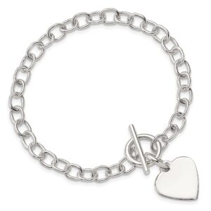 icecarats 925 sterling silver engraveable heart love charm bracelet 8.5 inch