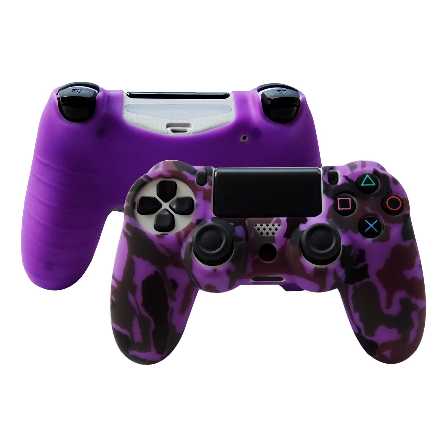 Hikfly Silicone Gel Controller Cover Skin Protector Compatible for PS4/PS4 Slim/PS4 Pro Controller (1 x Controller Cover with 8 x FPS Pro Thumb Grip Caps)(Purple)