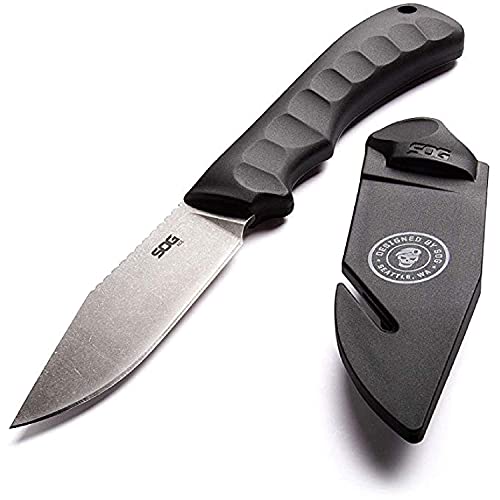 SOG Ace Field Fixed Blade Knife- Full Tang 3.8 Inch Clip Point Blade Survival Knife w/ Cord Cutting Sheath and Easy-Grip Handle (ACE1001-CP), Black