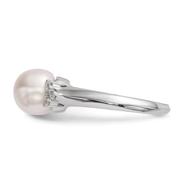 IceCarats 925 Sterling Silver 8mm White Button Freshwater Cultured Pearl Cubic Zirconia CZ Ring Size 8