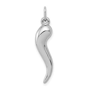 IceCarats 14K White Gold Cornicello Italian Horn Necklace Lucky Protection Amulet Pendant Chilli Pepper Charm 28mm x 6.23mm Only