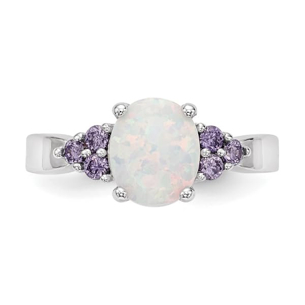 IceCarats 925 Sterling Silver Oval Created Opal Purple Cubic Zirconia CZ Statement Ring Size 6